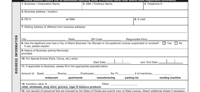 local business tax receipt application fields to fill in