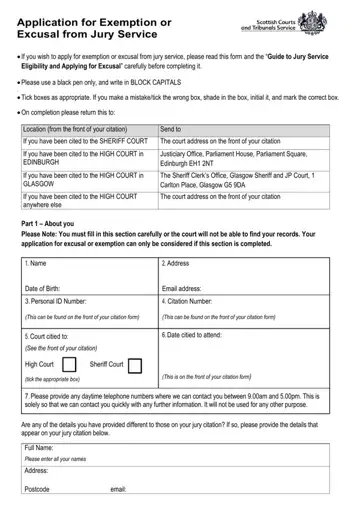 Application For Exemption Or Excusal From Jury Service Form Preview