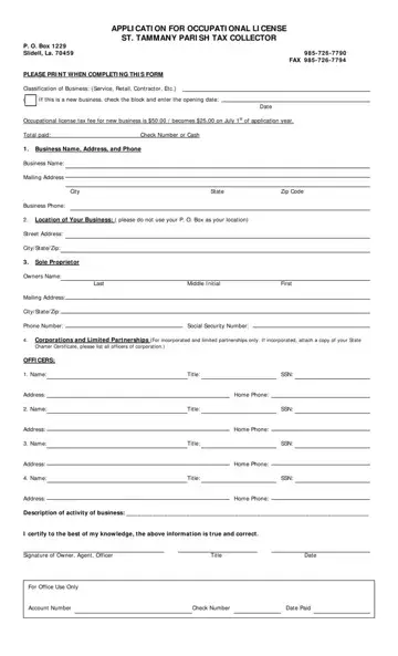 Application For Occupational License Form Preview