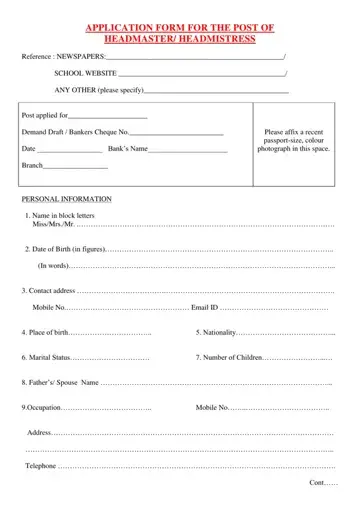 Application For The Post Of Headmaster Form Preview
