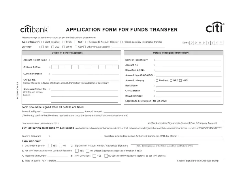 Application Form Funds Transfer first page preview