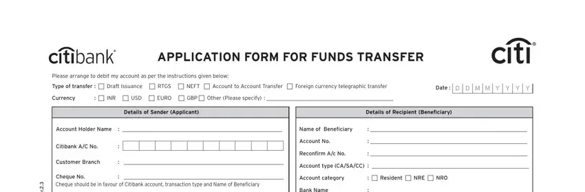 portion of empty spaces in citibank application form funds