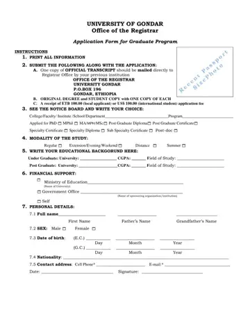 Application Form Gondar University Preview