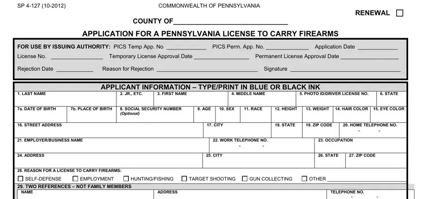 pennsylvania application license carry blanks to complete