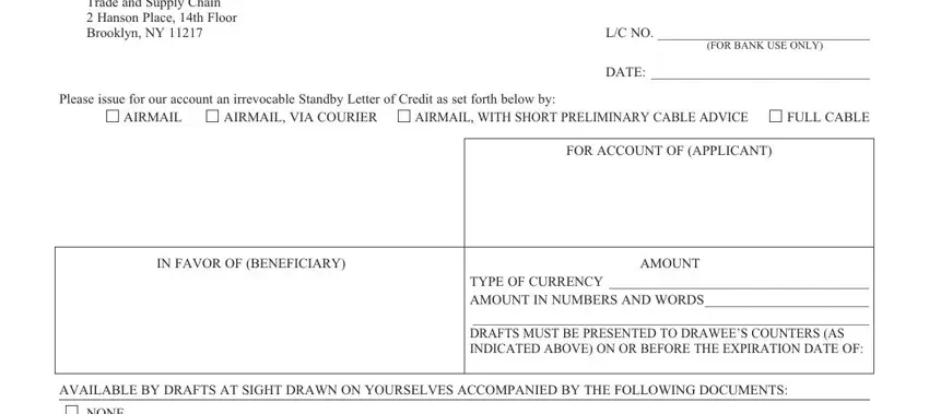 portion of blanks in application irrevocable credit