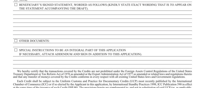 stage 2 to filling out application irrevocable credit