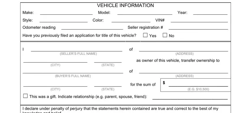 completing auto bill of sale stage 1