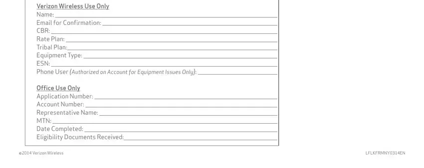 ny verizon lifeline service Verizon Wireless Use Only Name, Office Use Only Application Number, Verizon Wireless, and LFLKFRMNYEN fields to fill out