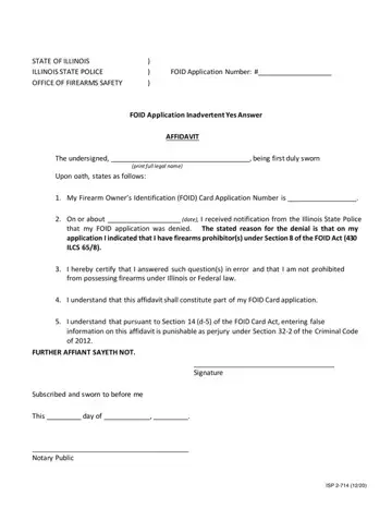 FOID Application Affidavit Form 2-714 Preview