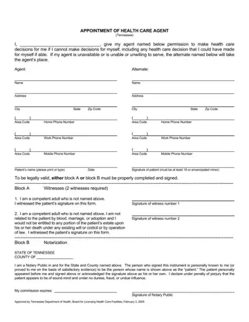 Appointment Of Health Care Form Preview