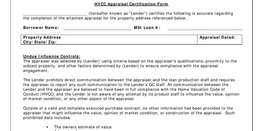 stage 1 to filling out appraisal hvcc sample