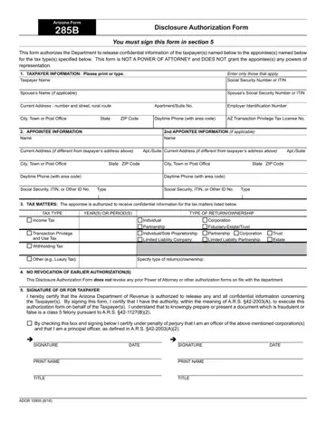 Arizona Form 285 Preview