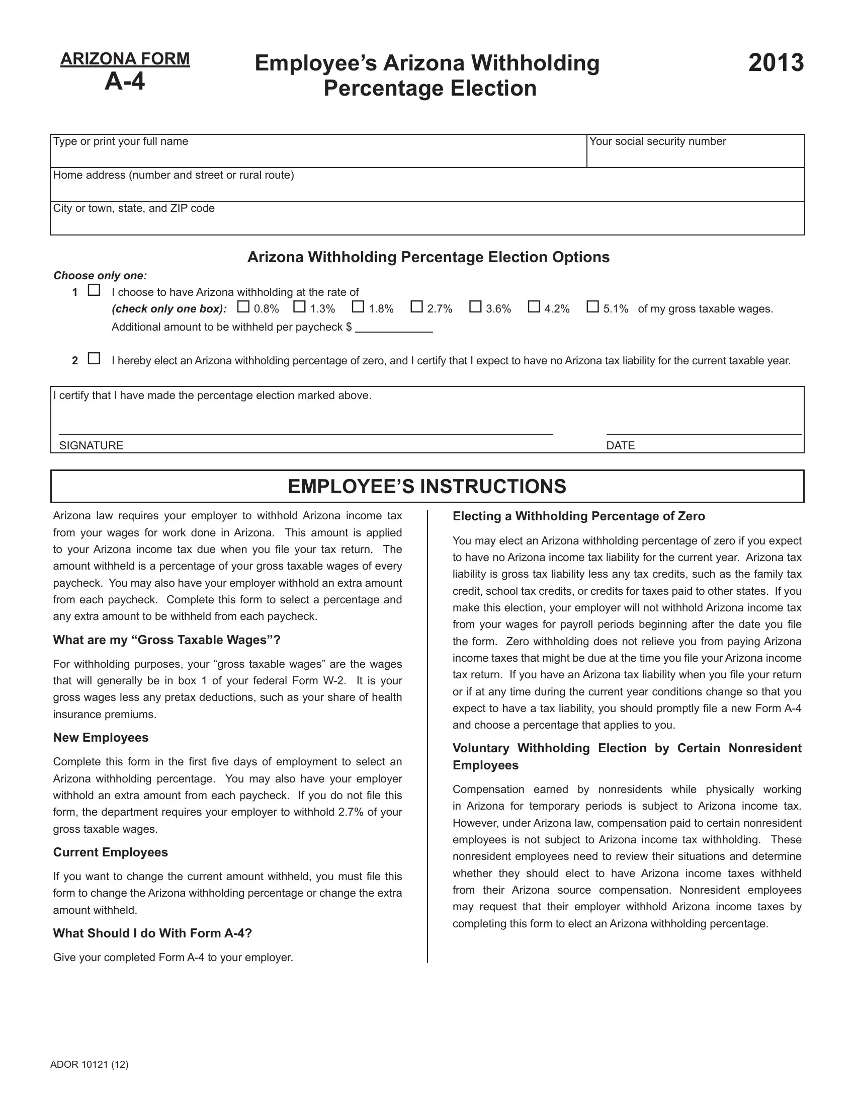 Arizona Form A 4 ≡ Fill Out Printable PDF Forms Online