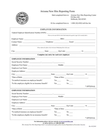 Arizona New Hire Reporting Form Preview