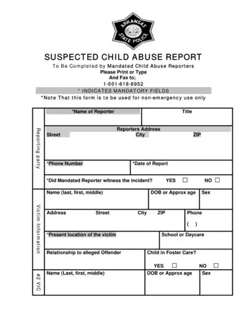 Arkansas Child Abuse Form Preview