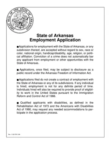Arkansas Employment Application Form Preview