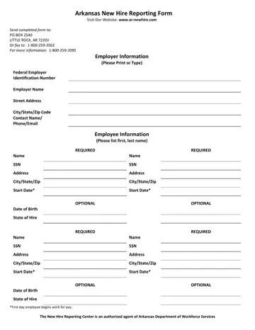 Arkansas New Hire Reporting Form Preview