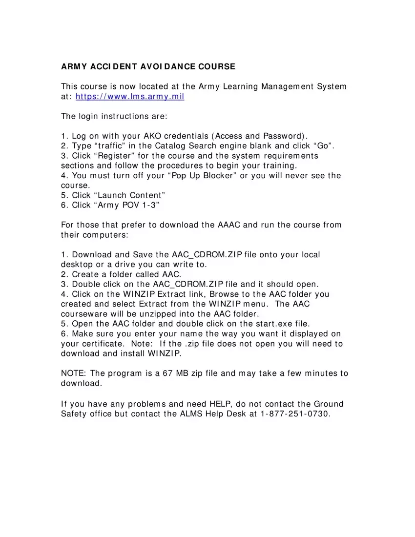 Army Accident Avoidance Course first page preview