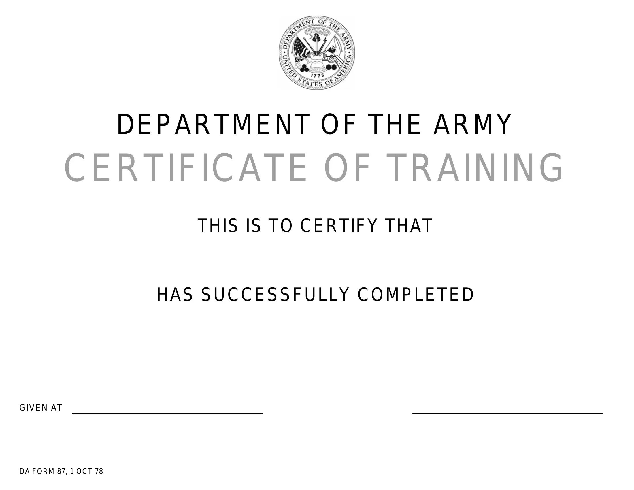 Army Certificate Da Form 87 Preview