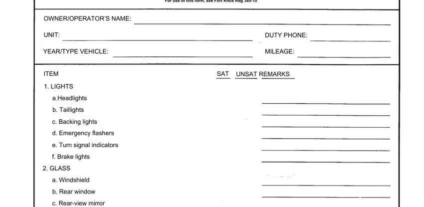 filling in vehicle inspection form army stage 1