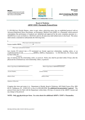 Arnp Florida Protocol Form Preview