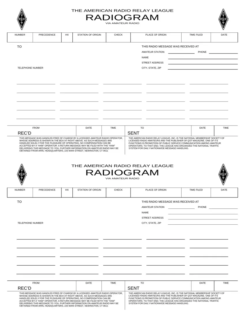 Arrl Radiogram first page preview