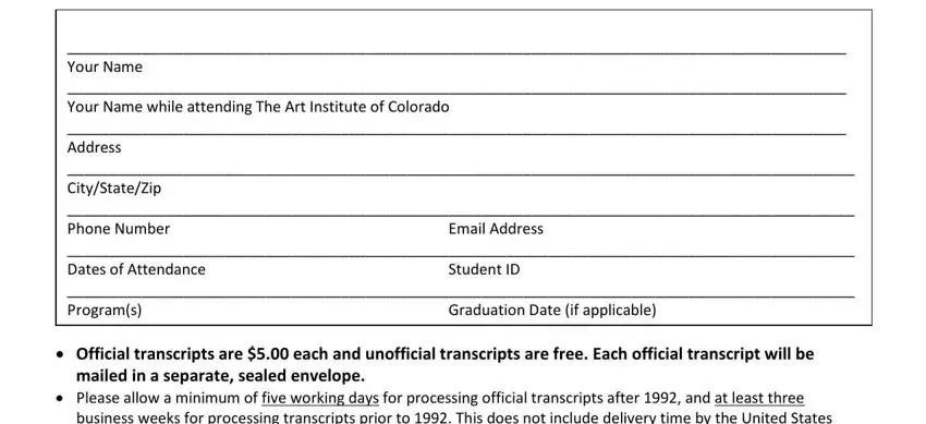 stage 1 to filling in art institute transcripts