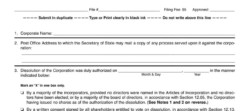 example of fields in are articles of dissolution corporations