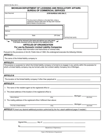 Articles Of Organization Form Preview