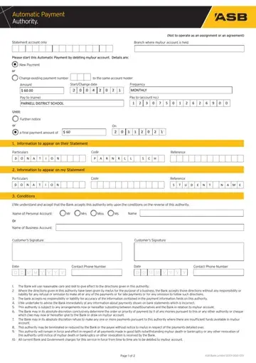 Asb Bank Automatic Payment Form Preview