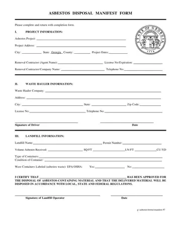 Asbestos Disposal Manifest Form Preview
