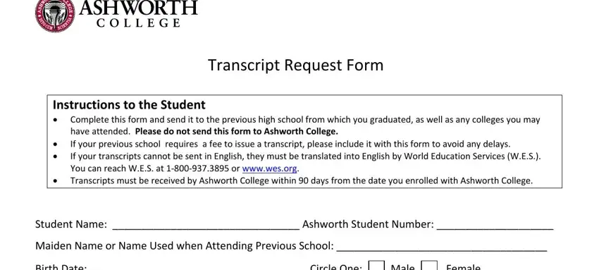 completing ashworth college form transcript request part 1