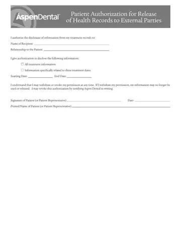 Aspen Dental Health Information Release Form Preview