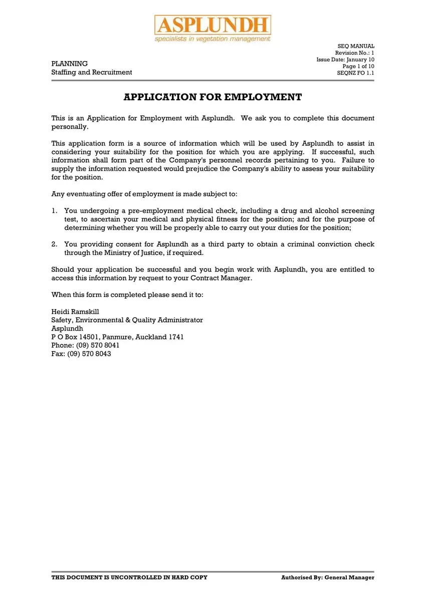 Asplundh Employment Application first page preview