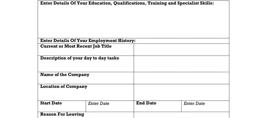 asplundh application Previous Employment History Enter, Enter Details Of Your Employment, Description of your day to day, Name of the Company, Location of Company, Start Date, Enter Date, End Date, Enter Date, and Reason For Leaving blanks to fill out