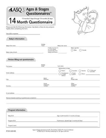 Asq 14 Month Questionnaire Preview