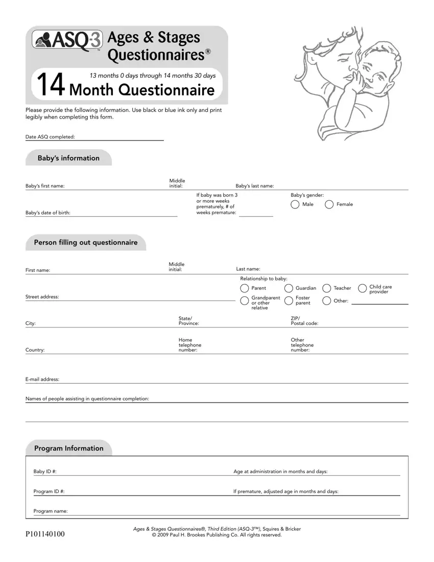 Asq 14 Month Questionnaire first page preview