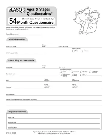 Asq 54 Month Questionnaire Preview