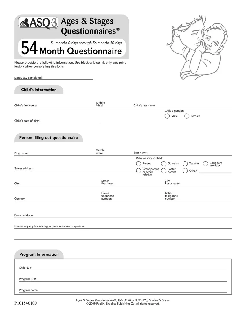 Asq 54 Month Questionnaire first page preview
