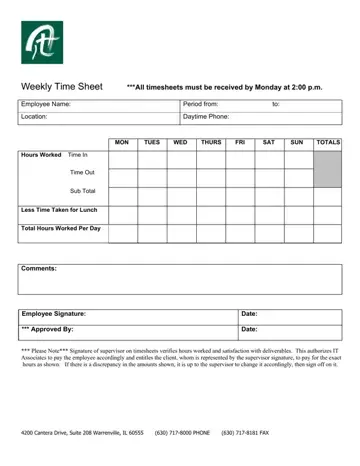 Associates Time Sheet Form Preview