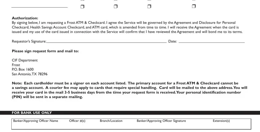 Entering details in checkcard request form part 2