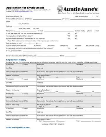 Auntie Annes Job Application Form Preview