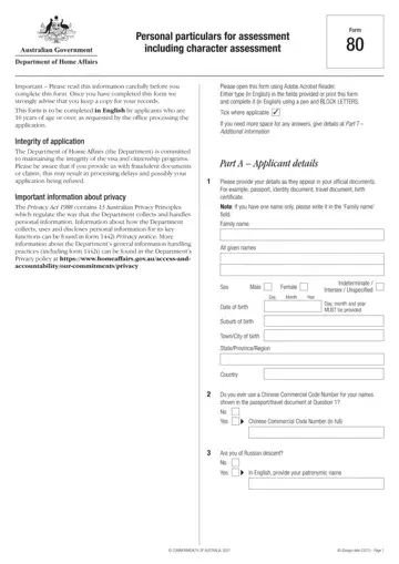 Australia Immigration Form 80 Preview
