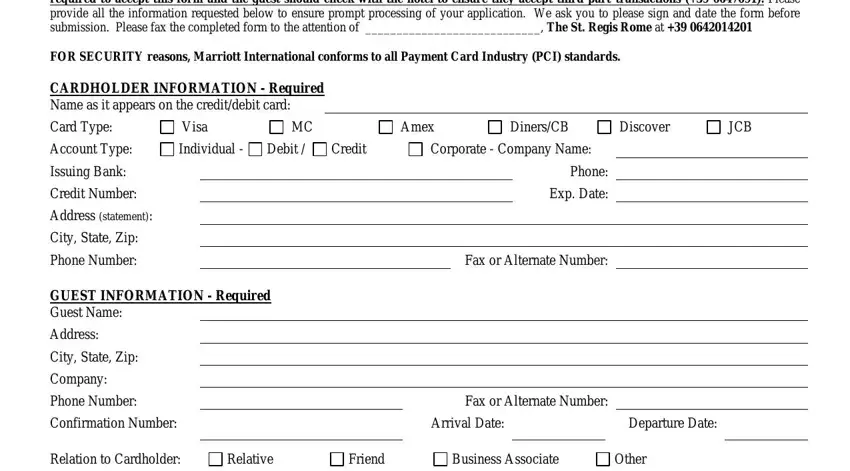 entering details in credit card authorization form marriott part 1