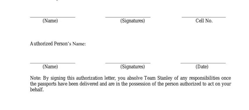 Filling out authorization letter to collect passport step 2