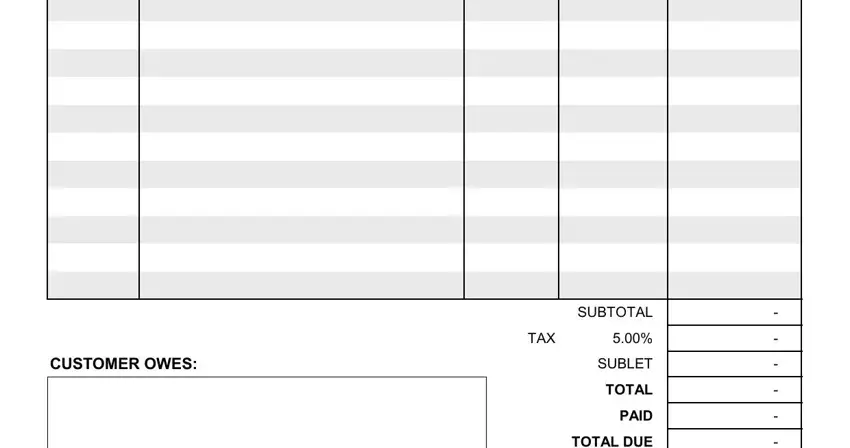 step 4 to filling out invoice service mechanic