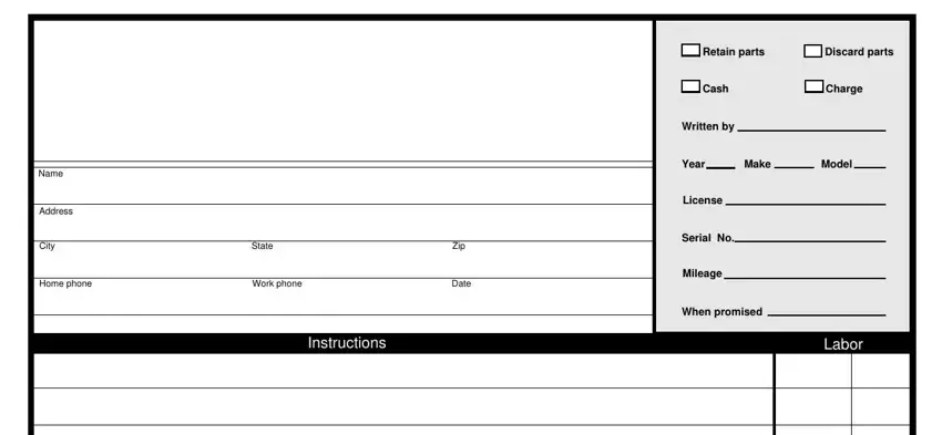 completing work order template step 1