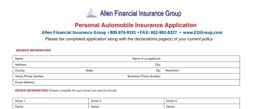 acord personal auto application form blanks to consider