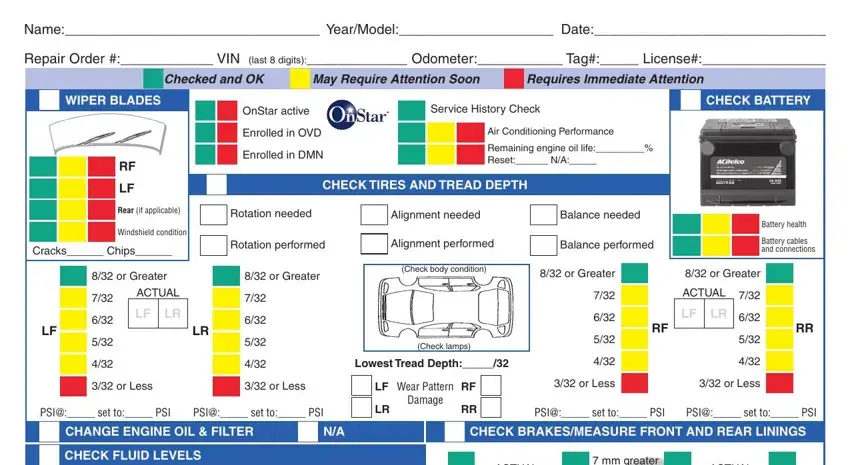 example of empty fields in automotive inspection sheet