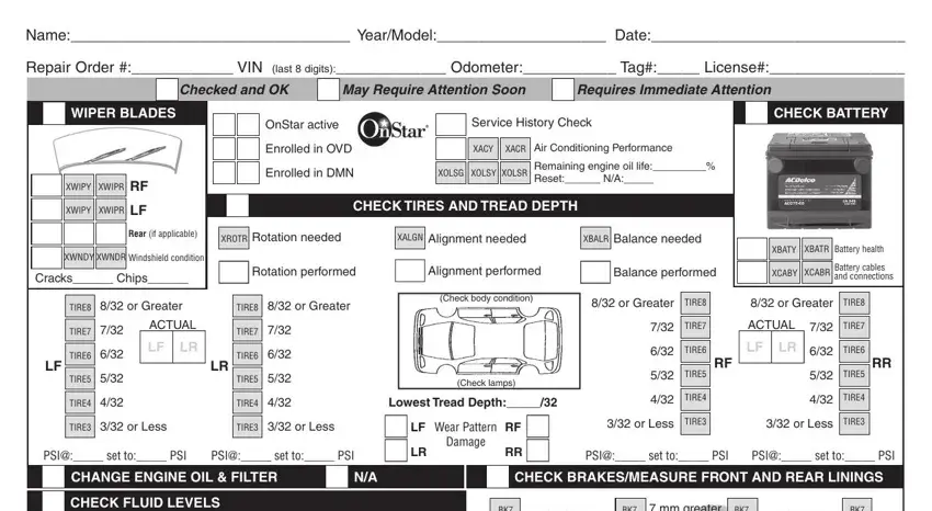 Completing automotive inspection sheet step 5